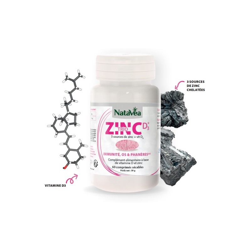 Triozinc + vitamine D - 60 Comprimés Sécables - Natavéa Laboratoire