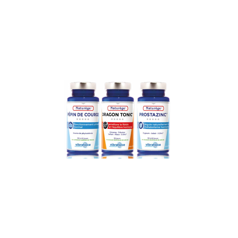 Pack Homme Pépins de Courge | Dragon Tonic |Prostazinc - 3 piluliers - Naturège Laboratoire Pack Homme Pépins de Courge | Dragon Tonic |Prostazinc - 3 piluliers - Naturège Laboratoire