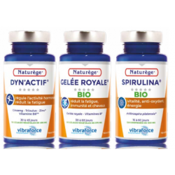 Pack Vitalité | Dyn'Actif | Gelée Royale | Spirulina Bio - Pack de 3 Piluliers - Naturège Laboratoire