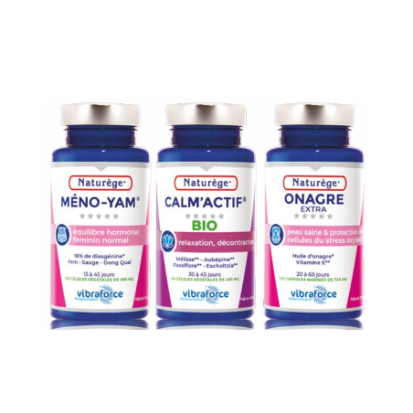 Pack Femme  Méno-Yam|Onagre|Calm'Actif - Pack de 3 Piluliers - Naturège Laboratoire