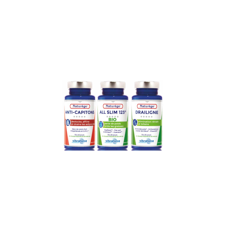 Pack Minceur : anticapitons + All Slim + Drailigne - 3x 90 Gélules - Naturège Laboratoire Pack Minceur : anticapitons + All Slim + Drailigne - 3x 90 Gélules - Naturège Laboratoire