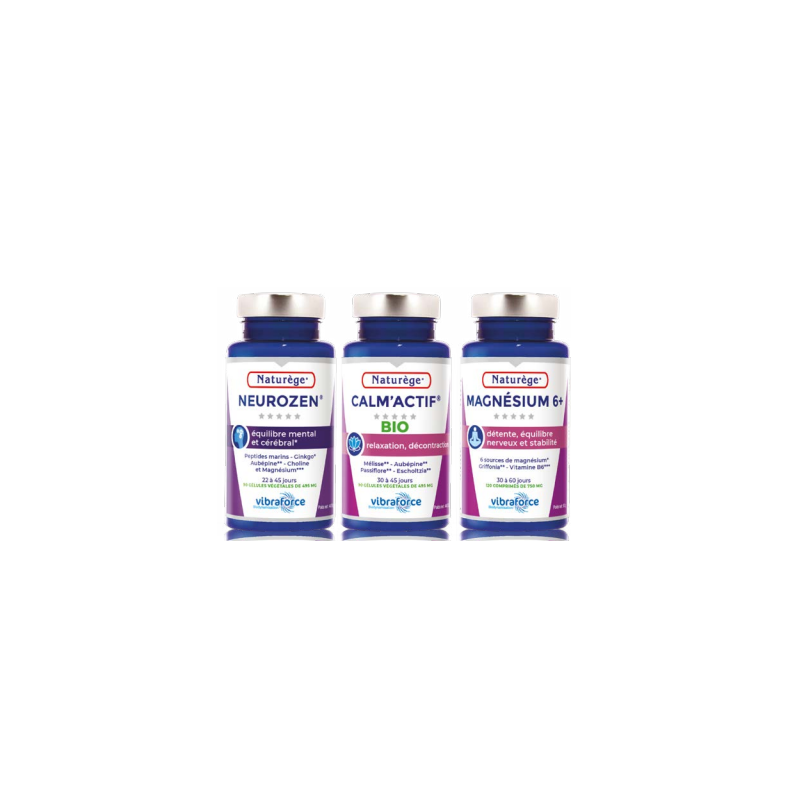 Pack TRIO DETENTE RELAX - Neurozen Calm'actif Magnésium 6+ - Pack de 3 Piluliers - Naturège Laboratoire Pack TRIO DETENTE RELAX - Neurozen Calm'actif Magnésium 6+ - Pack de 3 Piluliers - Naturège Laboratoire