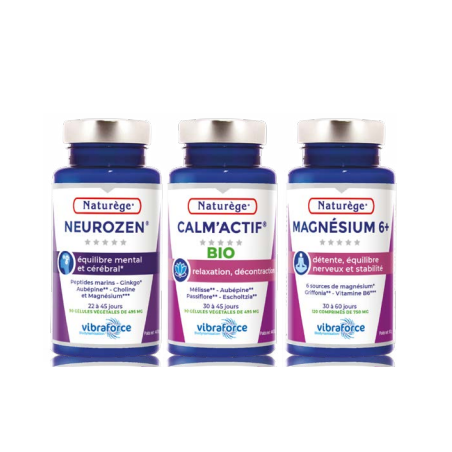 Pack TRIO DETENTE RELAX - Neurozen Calm'actif Magnésium 6+ - Pack de 3 Piluliers - Naturège Laboratoire