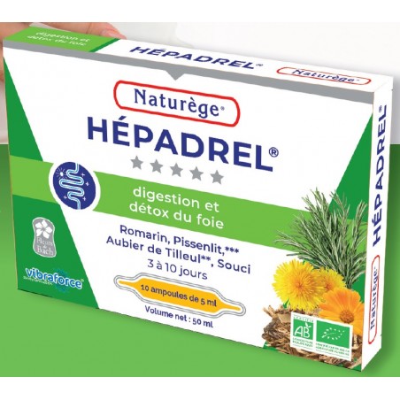 Hépadrel Bio - foie, vésicule, digestion, détox - 10 ampoules - Naturège Laboratoire
