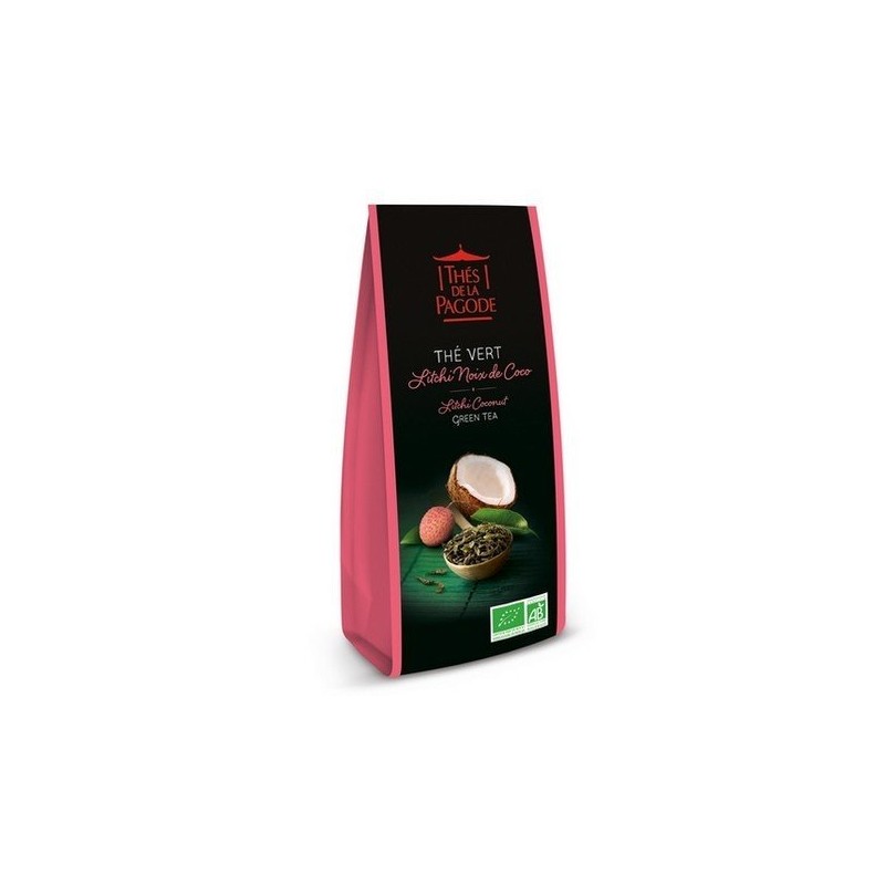 Thé vert Litchi - Noix de Coco - Vrac 100g - Thés de la Pagode Thé vert Litchi - Noix de Coco - Vrac 100g - Thés de la Pagode