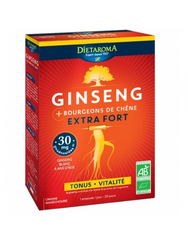 Ginseng + Bourgeon de Chêne Extra fort - 20 Ampoules - Dietaroma Ginseng + Bourgeon de Chêne Extra fort - 20 Ampoules - Dietaroma