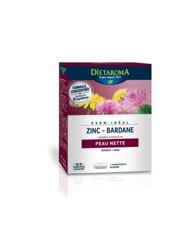 Dermideal Complexe Zinc - Bardane - 30 Comprimés - Dietaroma