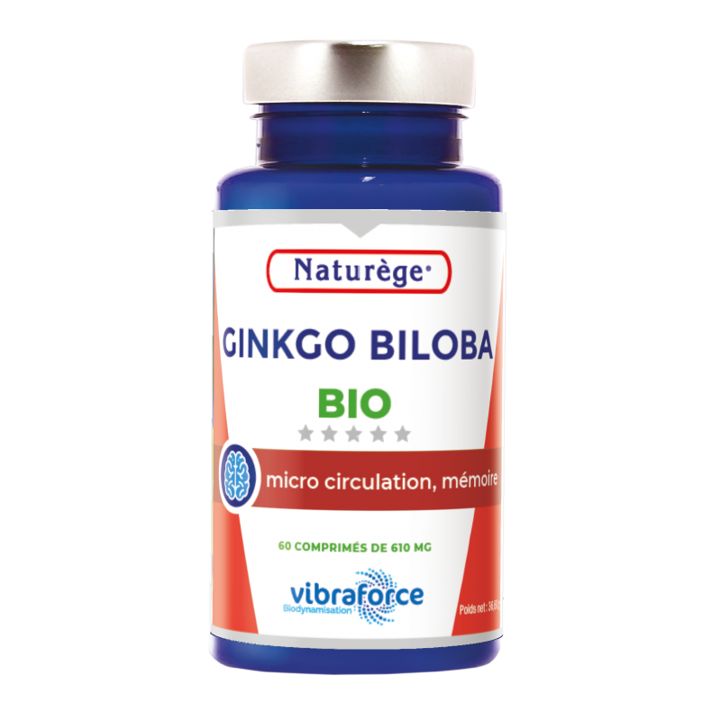 Ginkgo Biloba Bio Petit modèle - 60 Comprimés de 610 mg - Naturège Laboratoire Ginkgo Biloba Bio Petit modèle - 60 Comprimés de 610 mg - Naturège Laboratoire