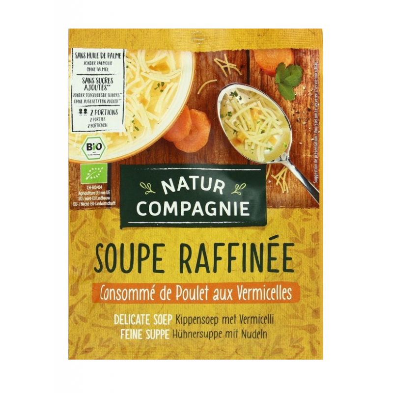 Soupe raffinée Consommé de poulet aux Vermicelles - 40g soit 2 portions - Natur Compagnie Soupe raffinée Consommé de poulet aux Vermicelles - 40g soit 2 portions - Natur Compagnie