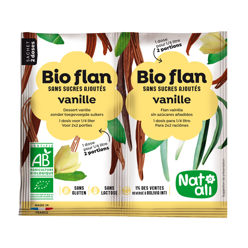 Flan Vanille sans sucre ajouté - 2 sachets de 4g  - Natali