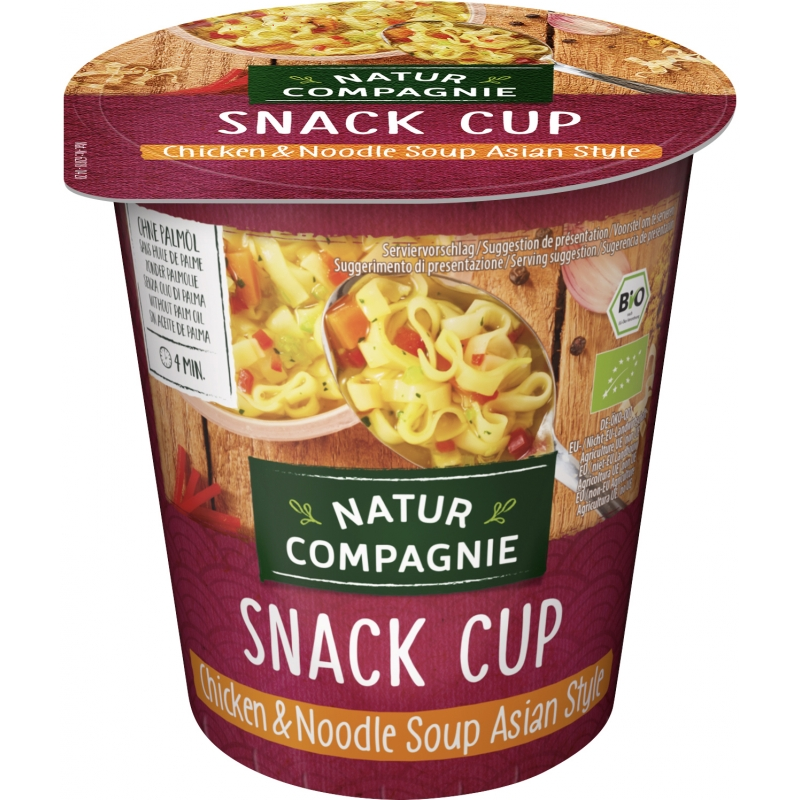 Snack Cup Soupe au poulet et aux nouilles à l'asiatique - 55g - Natur Compagnie Snack Cup Soupe au poulet et aux nouilles à l'asiatique - 55g - Natur Compagnie