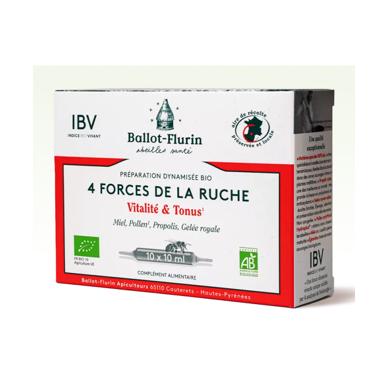 Préparation Dynamisée Bio 4 Forces De La Ruche Energie physique et intellectuelle - 10 Ampoules de 10 ml - Ballot Flurin Préparation Dynamisée Bio 4 Forces De La Ruche Energie physique et intellectuelle - 10 Ampoules de 10 ml - Ballot Flurin