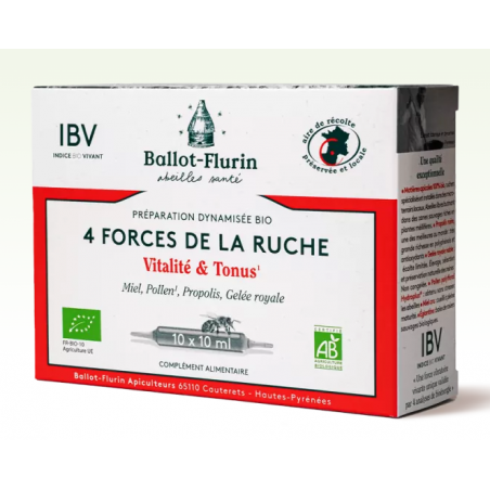 Préparation Dynamisée Bio 4 Forces De La Ruche Energie physique et intellectuelle - 10 Ampoules de 10 ml - Ballot Flurin