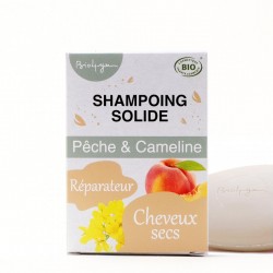 Shampoing solide Réparateur pour cheveux secs Pêche et Cameline - 85g - Bio4you