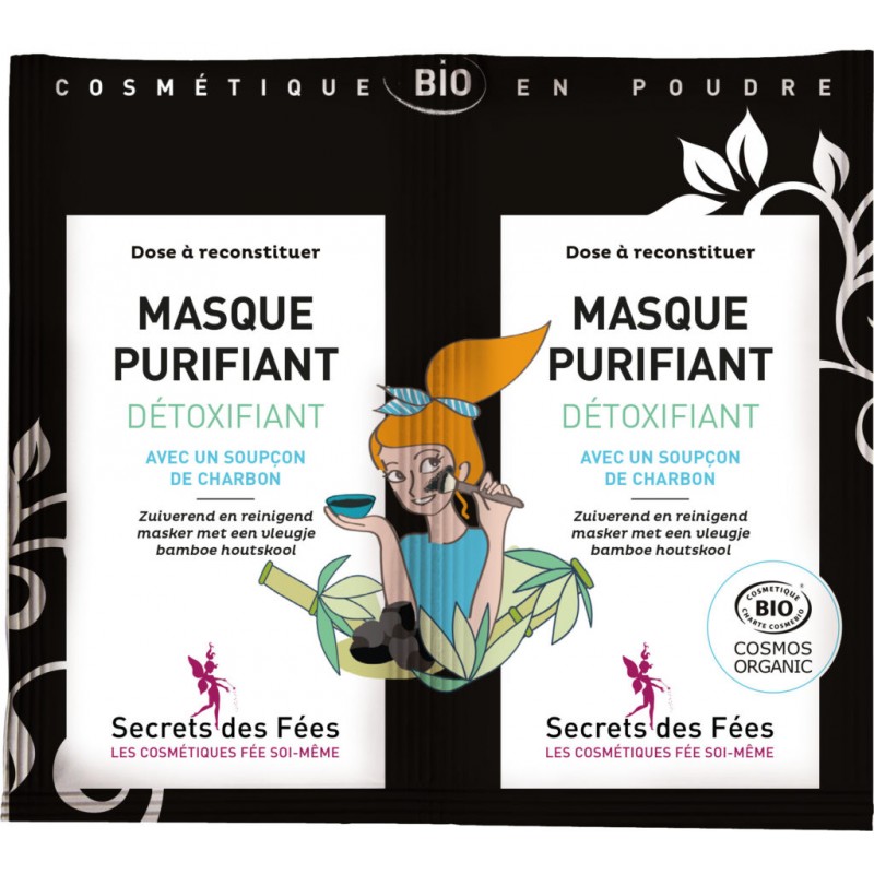 Masque Visage Bio purifiant en poudre au charbon - 2X4,5g - Secrets des Fées Masque Visage Bio purifiant en poudre au charbon - 2X4,5g - Secrets des Fées