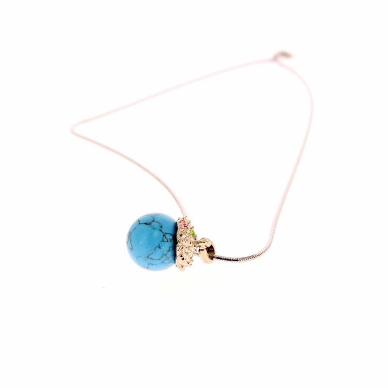 Perle à parfum imitation TURQUOISE avec collier - Magnétique Vibration
