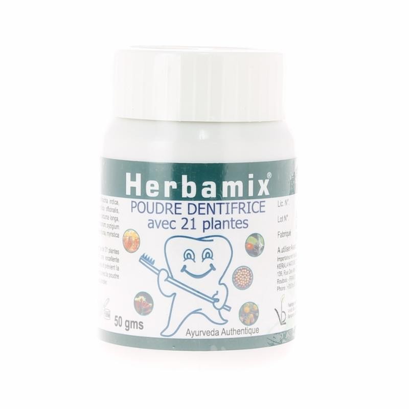 Herbamix Dentifrice en Poudre avec 21 plantes - 50g - Kerala Nature Herbamix Dentifrice en Poudre avec 21 plantes - 50g - Kerala Nature