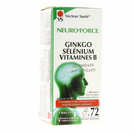 Neuro'Force - Ginko sélénium et Vitamine B - 72 gélules végétales - Vecteur Santé