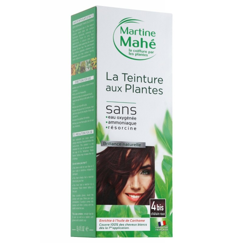 Martine Mahé-teinture N° 4B 250 ml chatain roux-coloration aux plantes Martine Mahé-teinture N° 4B 250 ml chatain roux-coloration aux plantes