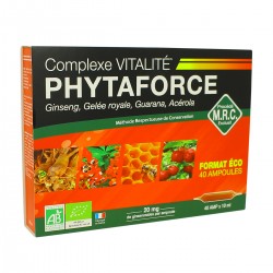 Phytaforce Ginseng, gelée royale, guarana, acérola Bio - 40 Ampoules - Biotechnie